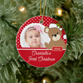 Teddy Bear Baby's eerste kerstfoto Keramisch Ornament