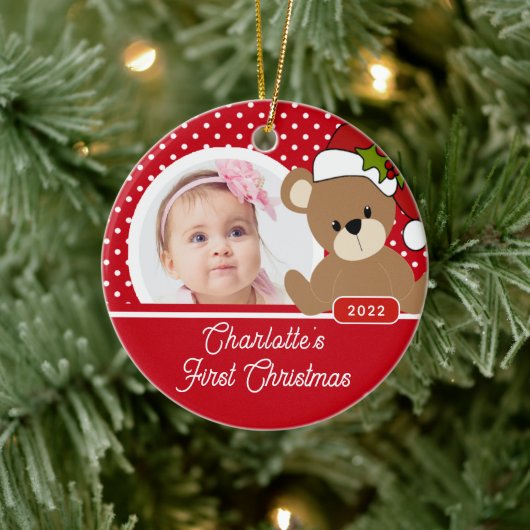 Teddy Bear Baby's eerste kerstfoto Keramisch Ornament (Boom)