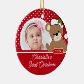 Teddy Bear Baby's eerste kerstfoto Keramisch Ornament (Rechts)