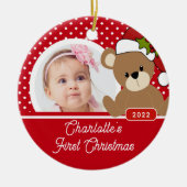 Teddy Bear Baby's eerste kerstfoto Keramisch Ornament (Voorkant)