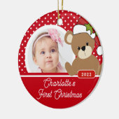 Teddy Bear Baby's eerste kerstfoto Keramisch Ornament (Links)