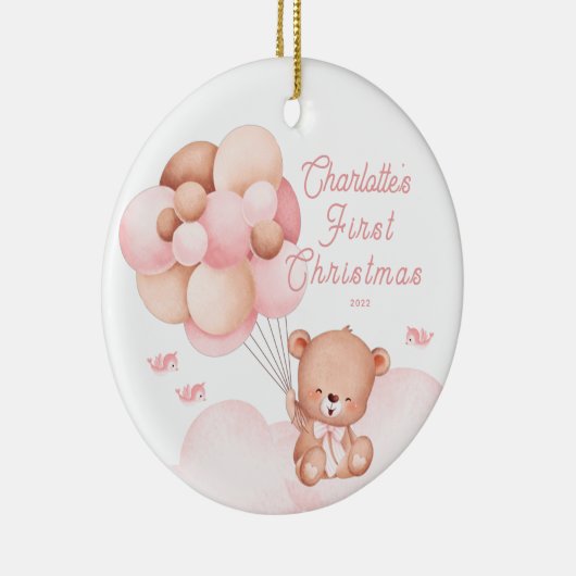 Teddy Bear Baby's eerste kerstfoto Keramisch Ornament (Rechts)