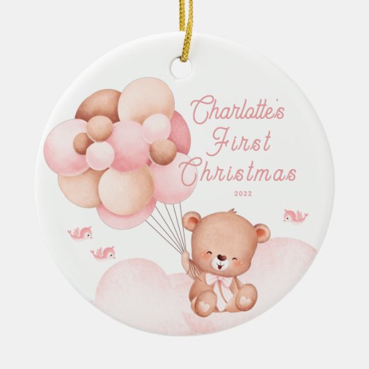 Teddy Bear Baby's eerste kerstfoto Keramisch Ornament (Voorkant)