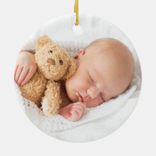 Teddy Bear Baby's eerste kerstfoto Keramisch Ornament (Achterkant)