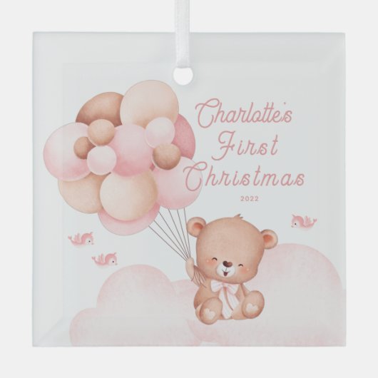 Teddy Bear Baby's eerste Kerstmis Glas Ornament (Voorkant)