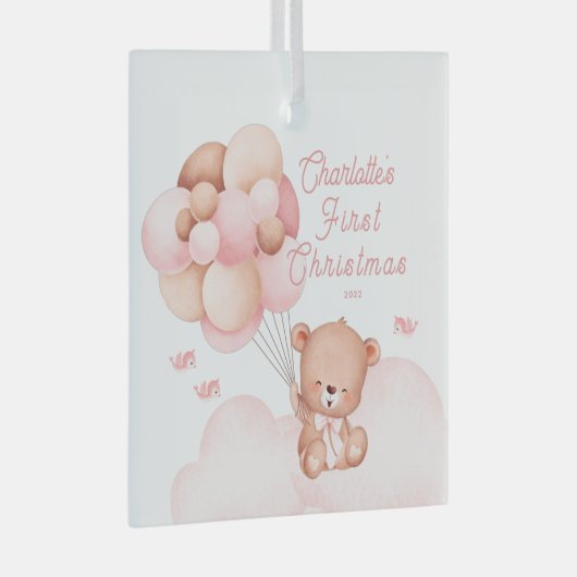 Teddy Bear Baby's eerste Kerstmis Glas Ornament (Voorkant Rechts)