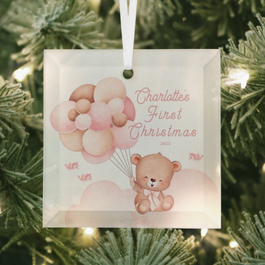 Teddy Bear Baby's eerste Kerstmis Glas Ornament (Insitu)