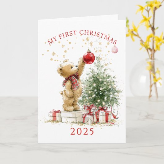 Teddy Bear Baby's First Christmas  Card Kaart (Gele Bloem)