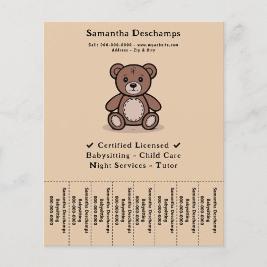 Teddy Bear - Babysitter Scheur Off Strips Flyer (Voorkant)