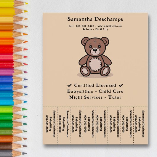 Teddy Bear - Babysitter Scheur Off Strips Flyer