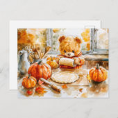 Teddy Bear Baking a Pumpkin Pie Briefkaart (Voorkant / Achterkant)