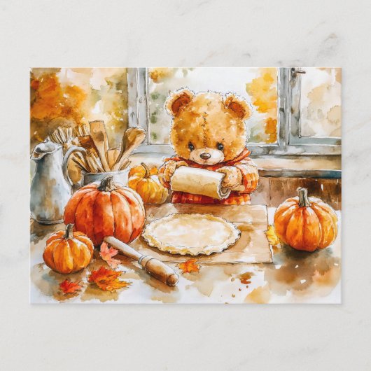 Teddy Bear Baking a Pumpkin Pie Briefkaart (Voorkant)