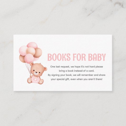 Teddy Bear Ballon Baby shower Book Request Informatiekaartje (Voorkant)