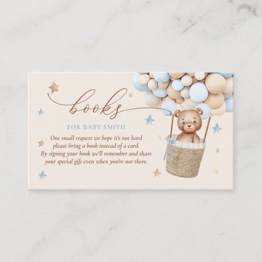Teddy Bear Ballon Baby shower Book Request Informatiekaartje (Voorkant)