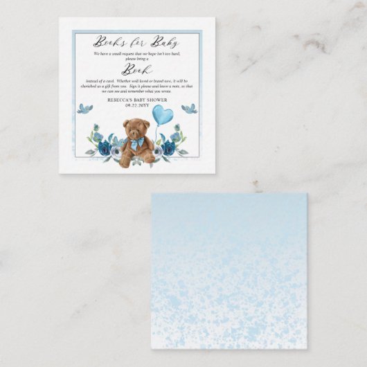 Teddy Bear Ballon Baby shower Book Request Informatiekaartje (Voorkant / Achterkant)