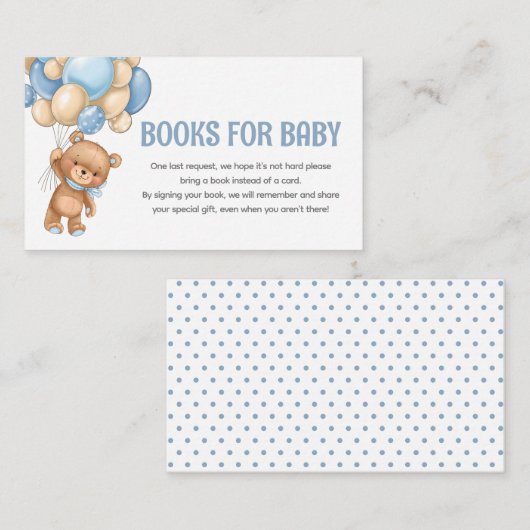 Teddy Bear Ballon Baby shower Book Request Informatiekaartje (Voorkant / Achterkant)