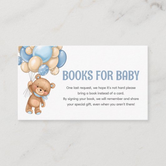 Teddy Bear Ballon Baby shower Book Request Informatiekaartje (Voorkant)