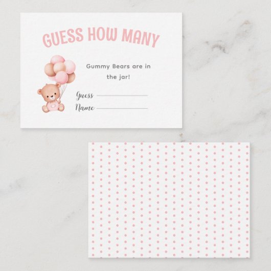 Teddy Bear ballon Baby shower spel Informatiekaartje (Voorkant / Achterkant)