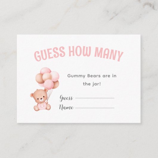 Teddy Bear ballon Baby shower spel Informatiekaartje (Voorkant)