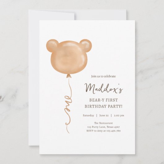 Teddy Bear ballon Beary eerste verjaardagsfeestje Kaart (Voorkant)