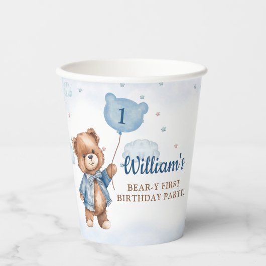 Teddy Bear ballon Beary eerste verjaardagsfeestje Papieren Bekers (Voorkant)