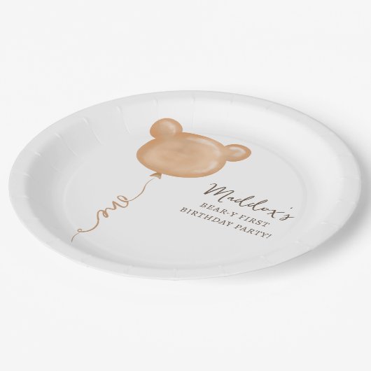 Teddy Bear ballon Beary eerste verjaardagsfeestje Papieren Bordje (Gekanteld)