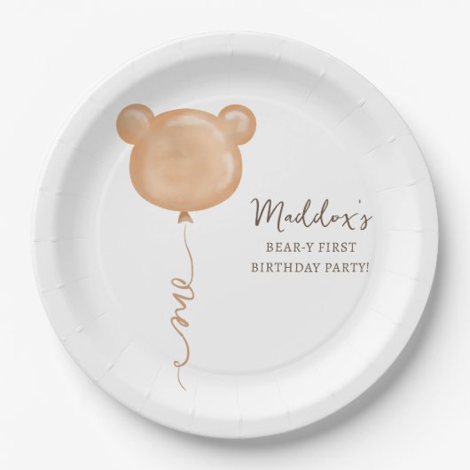 Teddy Bear ballon Beary eerste verjaardagsfeestje Papieren Bordje (Voorkant)