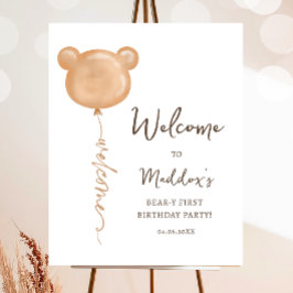 Teddy Bear ballon Beer Eerste Verjaardag Welkom Poster