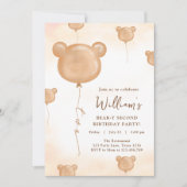 Teddy Bear ballon Beer Tweede Verjaardagsfeestje Kaart (Voorkant)