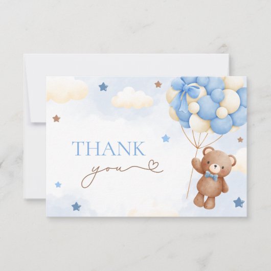 Teddy Bear Ballon Blauw Dank u Kaarten (Voorkant)