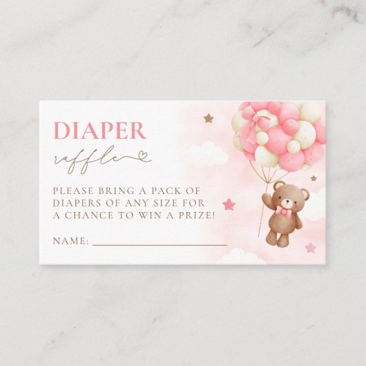 Teddy Bear ballon meisje luier Raffle Kaart (Voorkant)