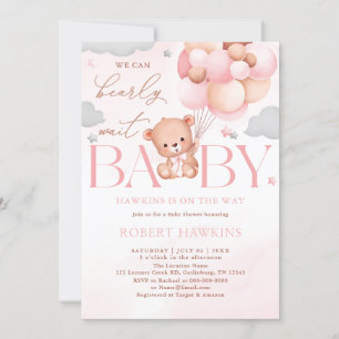 Teddy Bear Ballon Pink Barly Wake Baby shower Kaart