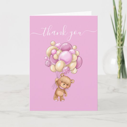 Teddy Bear Ballon Pink God Ouders Thankful Kaart (Voorkant)