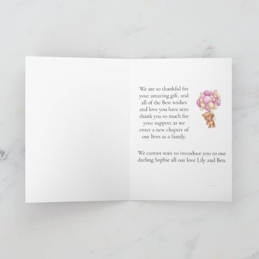 Teddy Bear Ballon PINK Zo dankbare Kaart (Binnen)