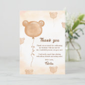 Teddy Bear Ballon Verjaardag Dank u Kaart (Staand voorkant)
