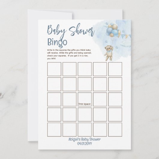 Teddy Bear ballonnen Barly Wachten Baby shower Bin Kaart (Voorkant)