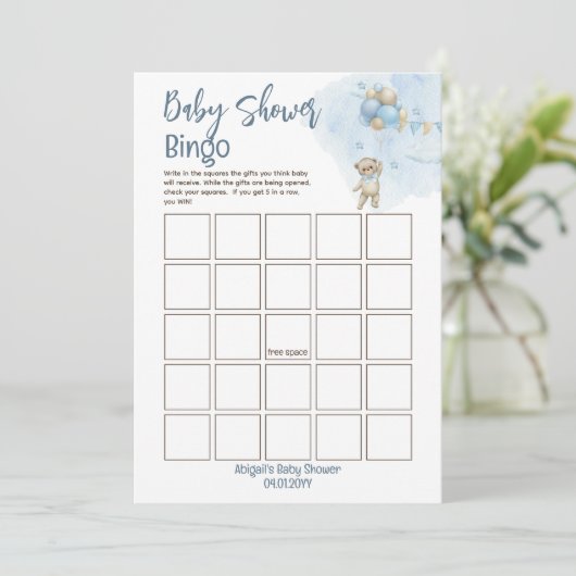 Teddy Bear ballonnen Barly Wachten Baby shower Bin Kaart (Staand voorkant)