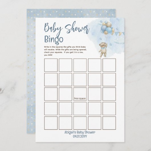 Teddy Bear ballonnen Barly Wachten Baby shower Bin Kaart (Voorkant / Achterkant)