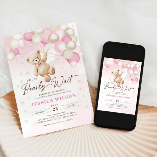 Teddy Bear Ballonnen Barly Wachten Meisje Baby sho Kaart