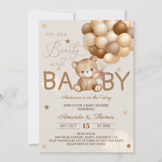 Teddy Bear ballonnen Barly Wait Boho Baby shower Kaart (Voorkant)