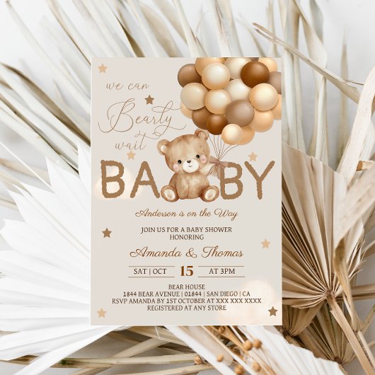 Teddy Bear ballonnen Barly Wait Boho Baby shower Kaart