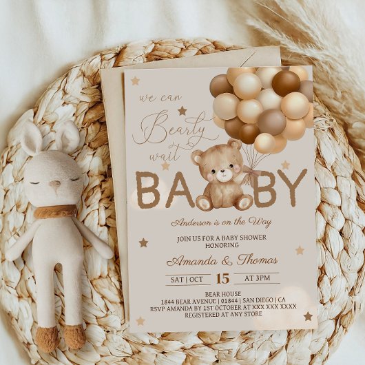 Teddy Bear ballonnen Barly Wait Boho Baby shower Kaart