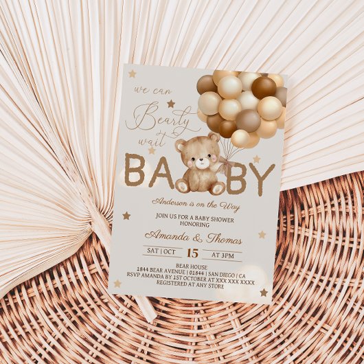 Teddy Bear ballonnen Barly Wait Boho Baby shower Kaart