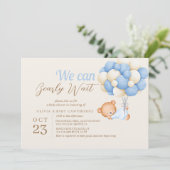 Teddy Bear Ballonnen Beige Baby Boy Shower Kaart (Staand voorkant)