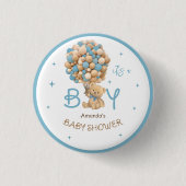 Teddy Bear Ballonnen Blauw Baby Jongen Douche Favo Ronde Button 3,2 Cm (Voorkant)