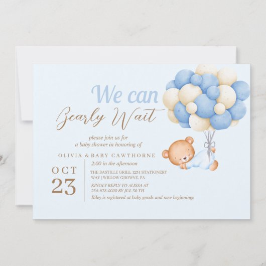 Teddy Bear Ballonnen Blue Baby Boy Shower Kaart (Voorkant)