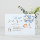 Teddy Bear Ballonnen Blue Baby Boy Shower Kaart (Staand voorkant)