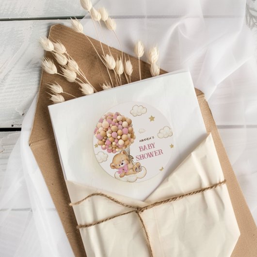 Teddy Bear Ballonnen Blush Roze Ronde Sticker