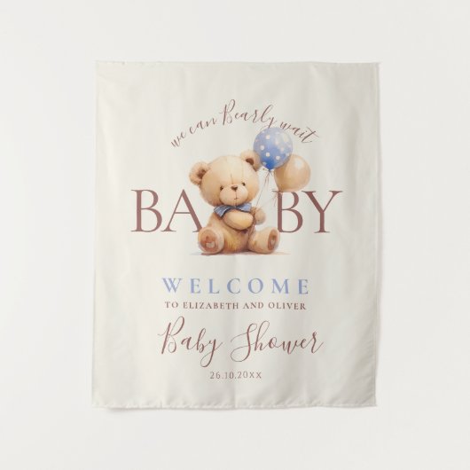 Teddy Bear Ballonnen Boho Blauwe Roos Bloem Rustie Wandkleed (Voorkant)