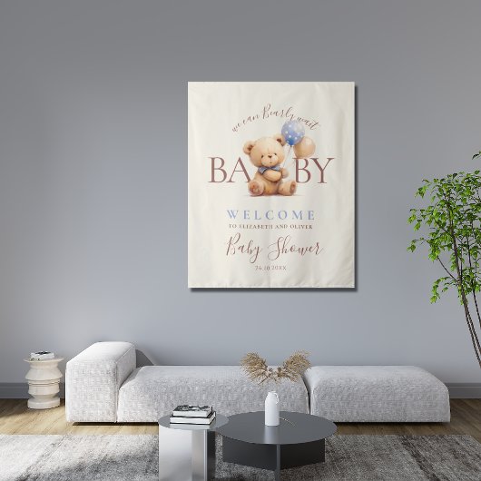 Teddy Bear Ballonnen Boho Blauwe Roos Bloem Rustie Wandkleed
